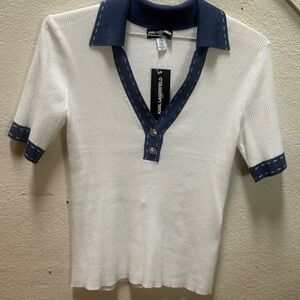 Karl Lagerfeld Kids Cream Polo Top with Navy Trim